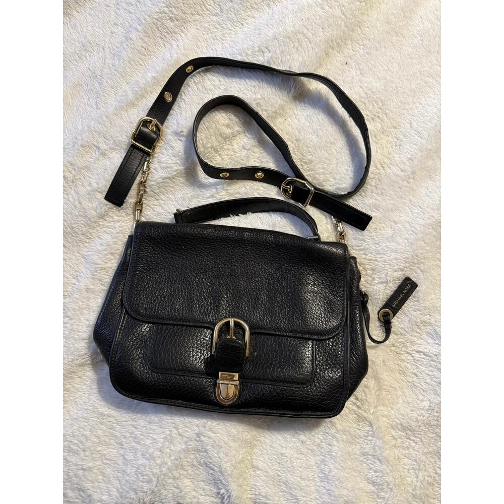Michael Kors Cooper Medium Messenger Bag Black Crossbody Pebbled Leather